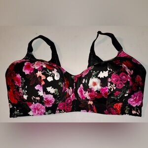 Floral Full-Coverage Support Bra - Black/Pink